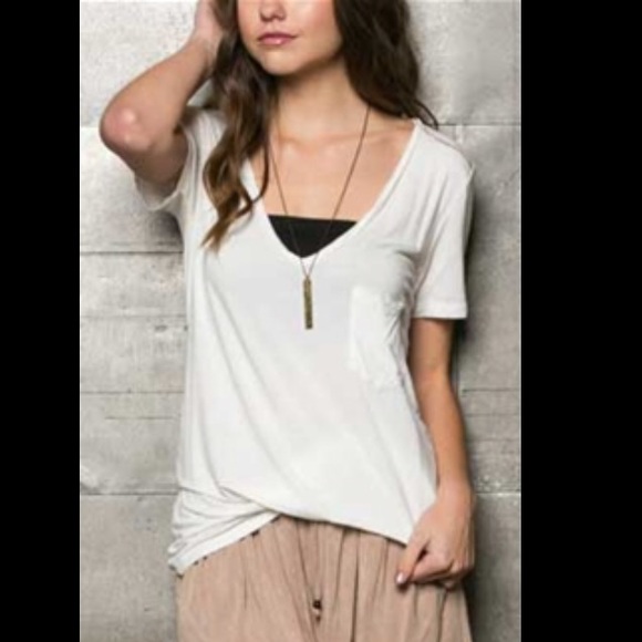 💥Sale! POL Sand Long Loose V-Beck Soft T-Shirt - Picture 7 of 7